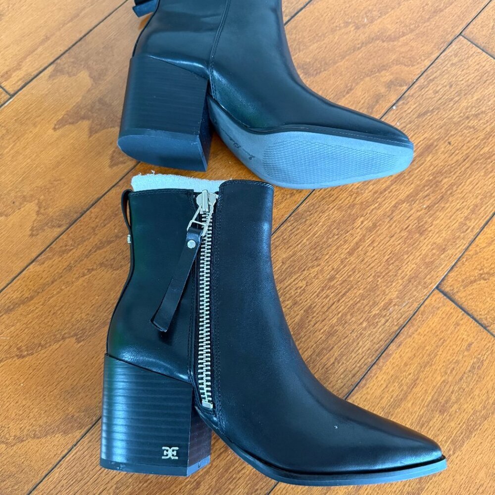 Sam Edelman Carlysle Black Leather Block Heel Silver Zipper Ankle Boots (SIZE 5) - Picture 6 of 9
